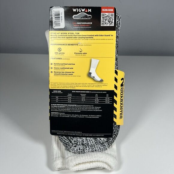 Wigwam Work Socks Double Cushioned White & Black Men's Size XL 12-15 Shoe - Picture 5 of 6